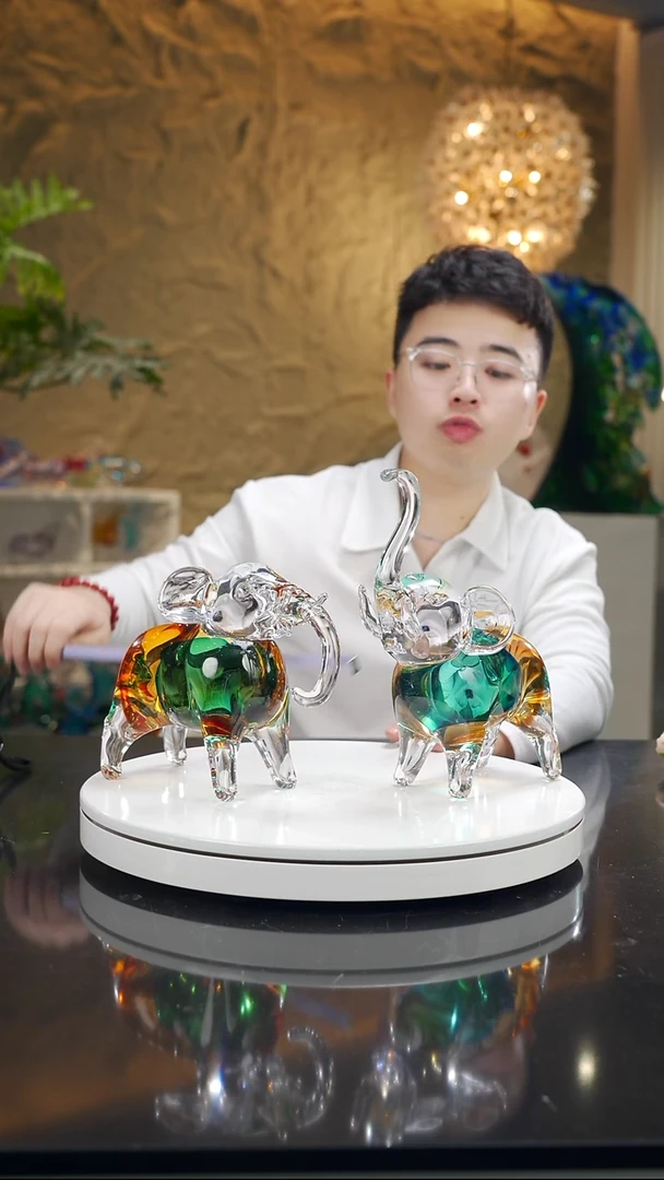 手工艺品琉璃小象摆件一对