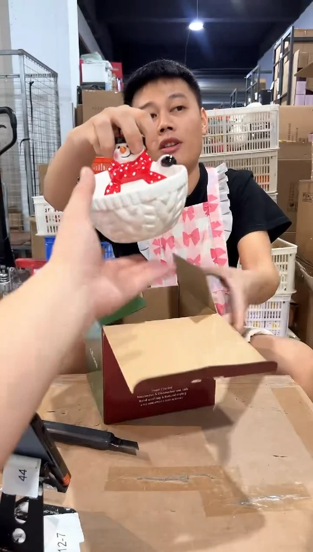 瓷片原盒雪人碗