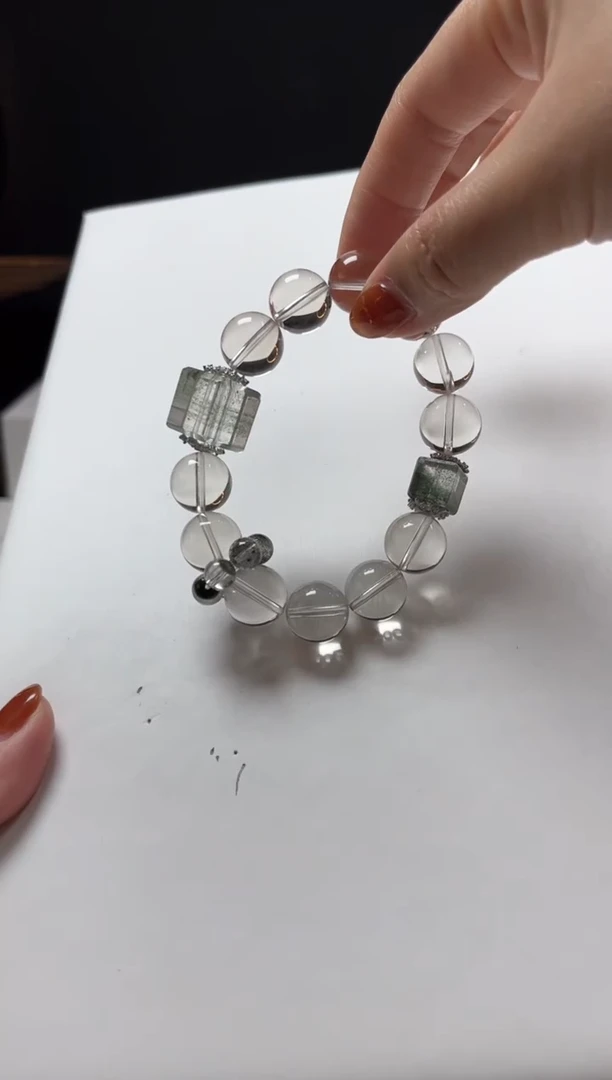 未镶嵌手链水晶天然白水晶搭绿幽灵手串13mm