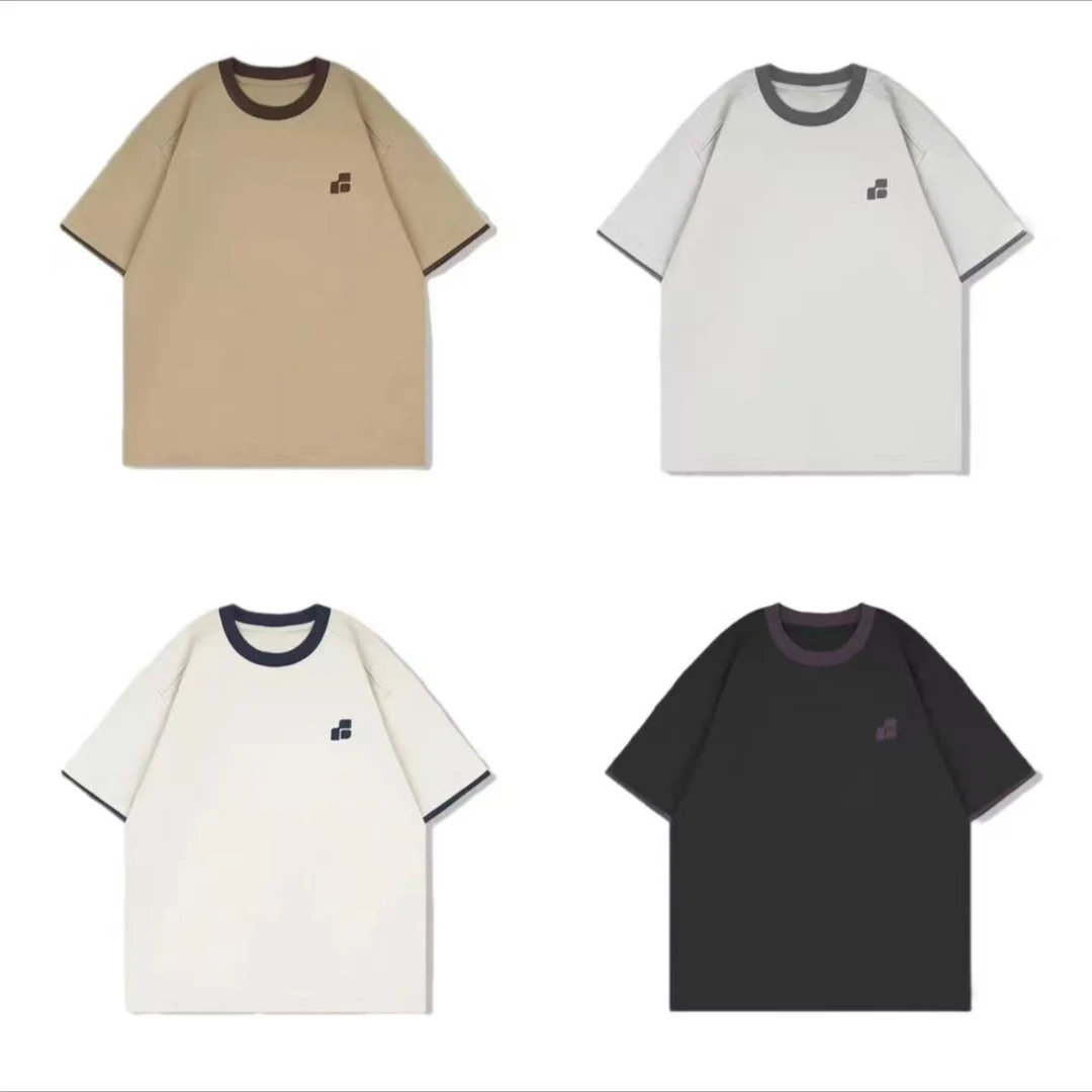 夏季凉感撞色领口袖口 刺绣字母百搭洋气短袖T恤F47