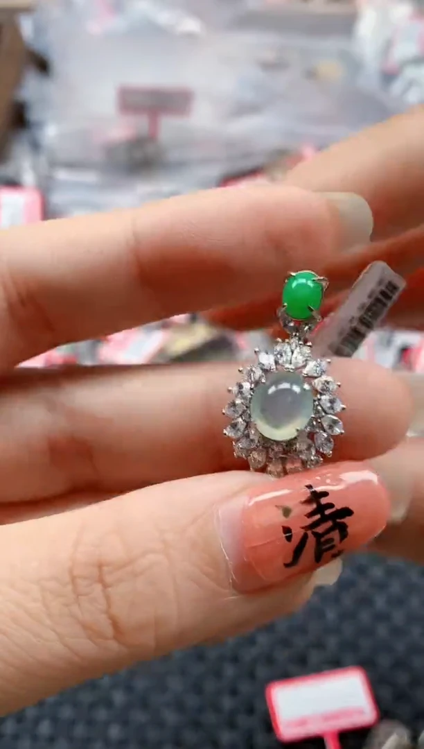 银S925镶嵌戒指翡翠天然A货缅甸翡翠