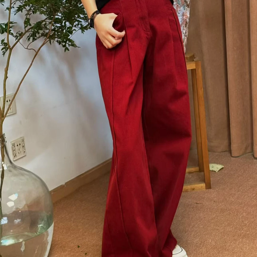 壹木休闲裤纯色宽松版25春秋新款纯棉休闲简约显瘦遮胯女长裤