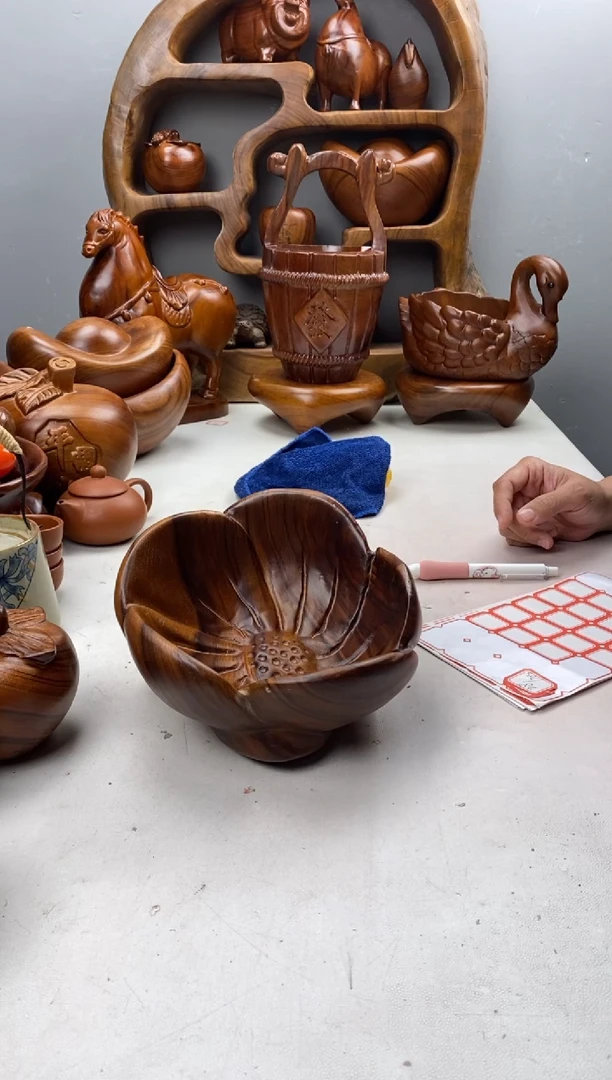 香樟木A52梅花果盆/尺寸