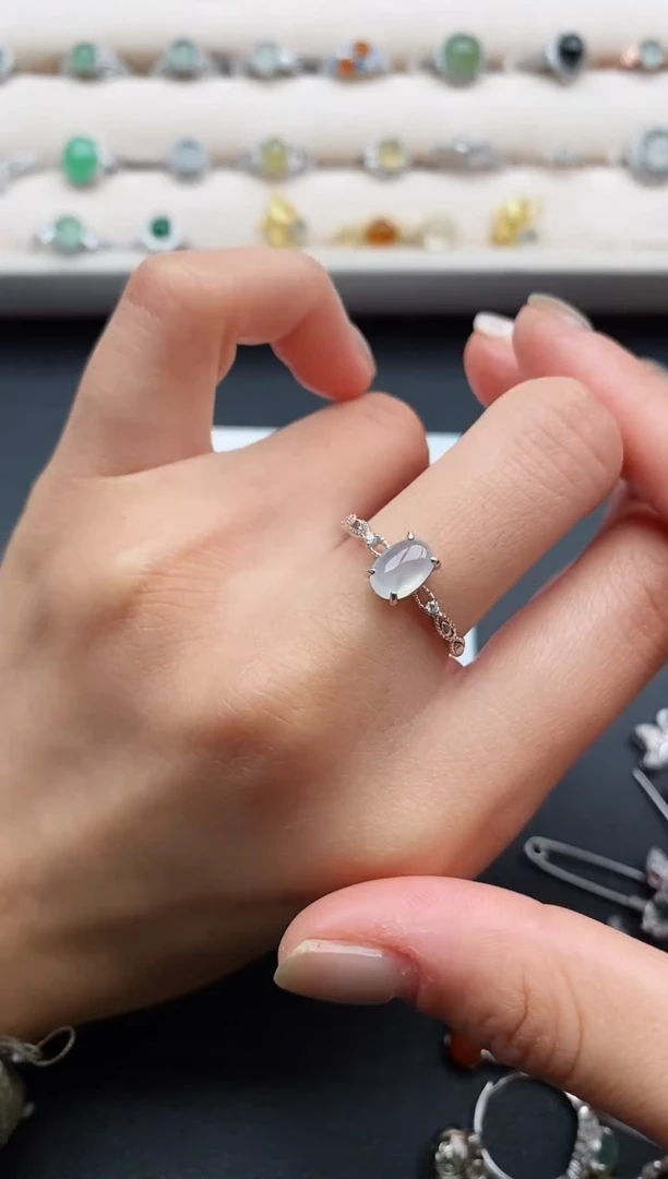 银S925镶嵌戒指翡翠缅甸天然A货翡翠11  7-6