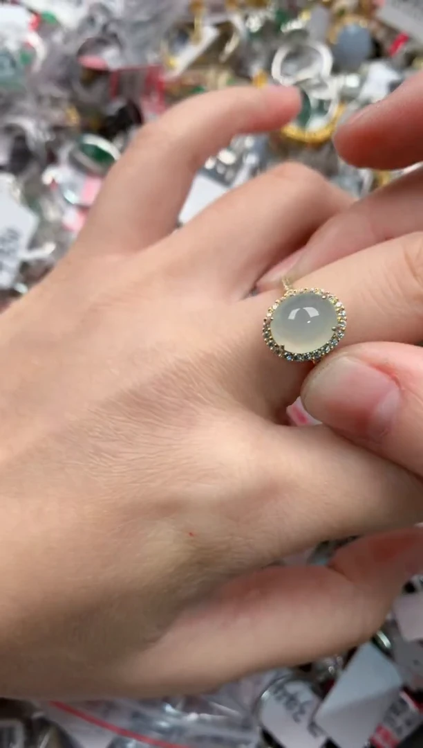 银S925镶嵌戒指翡翠11*11*11-----8