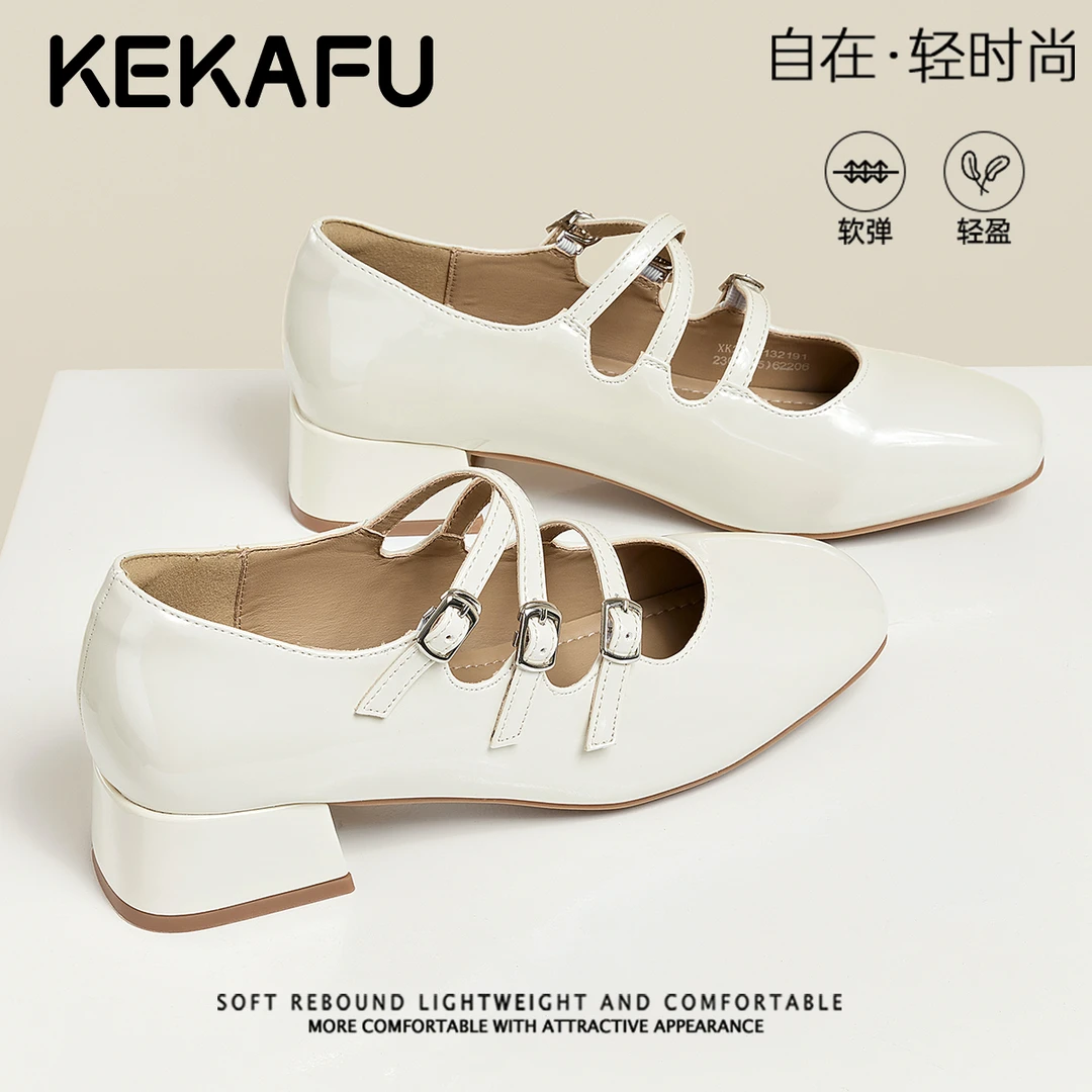 珂卡芙法式交叉带玛丽珍鞋2025秋季新款复古圆润方头一鞋两穿单鞋