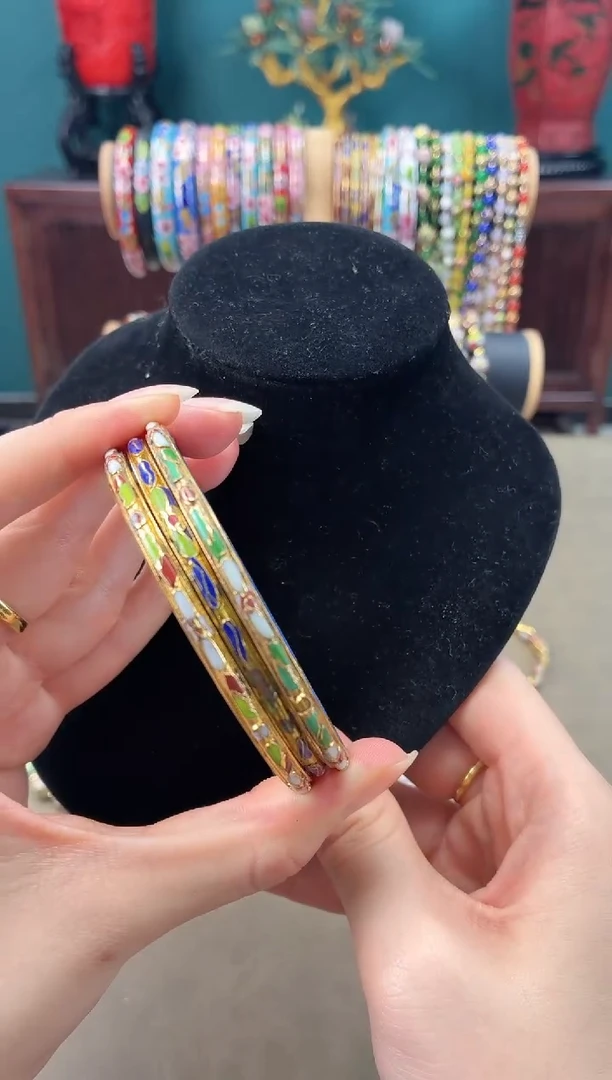 景泰蓝半金地手镯 58-64可戴 三支装