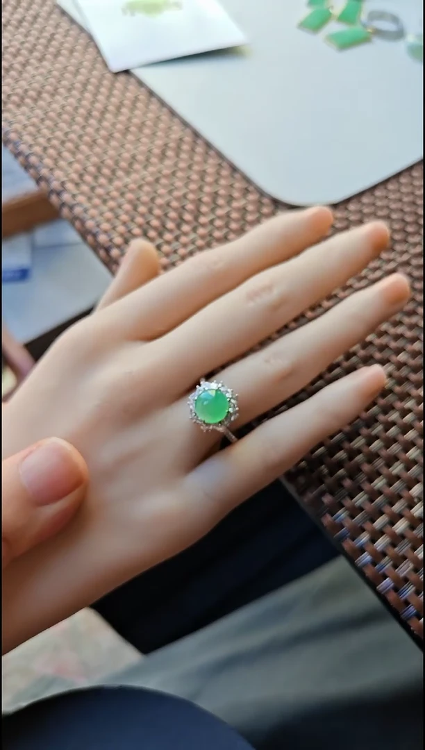 【闪购商品】翡翠戒指银S925镶嵌翡翠戒指S925银镶嵌