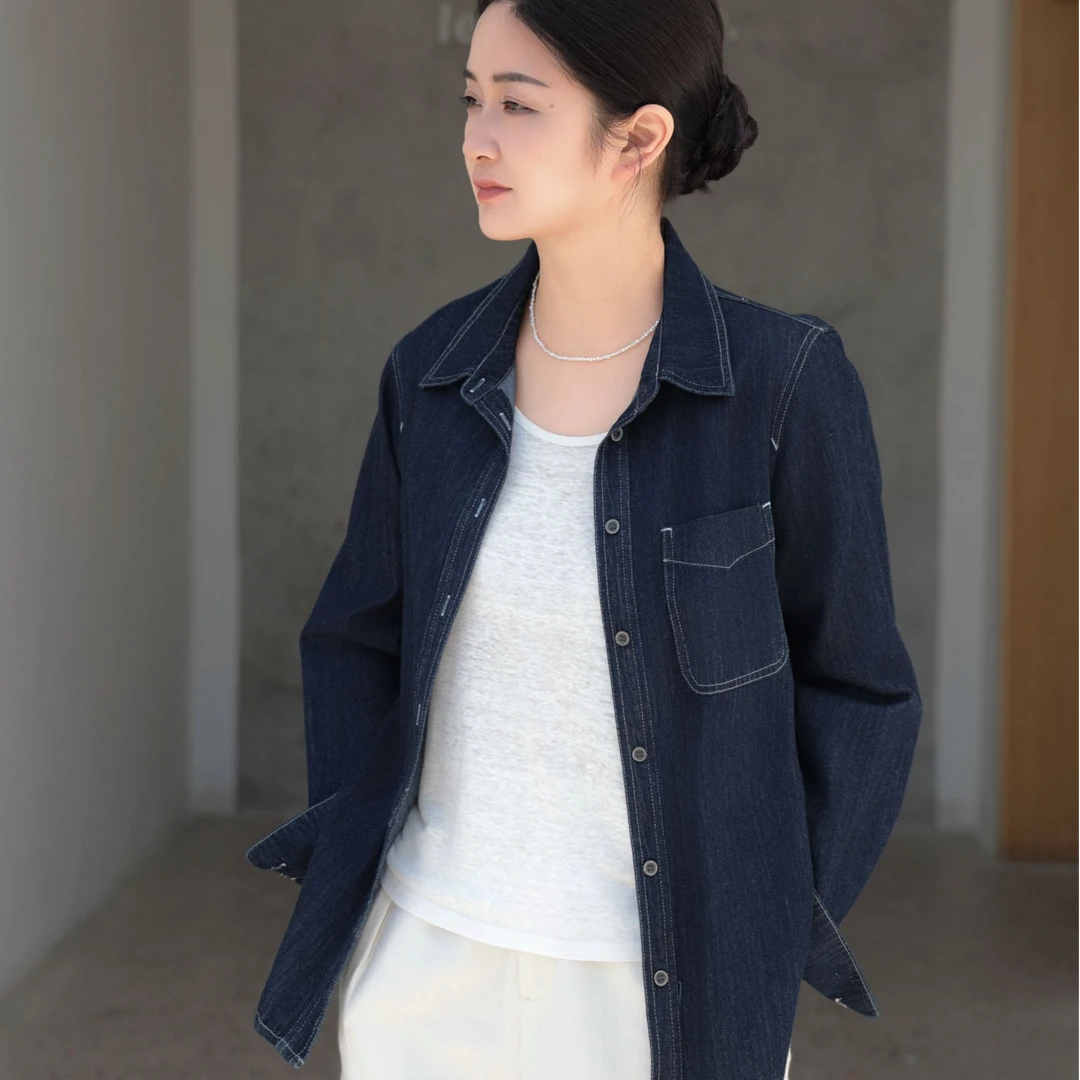 麻享【汉麻棉牛仔衬衫】汉麻棉牛仔翻领长袖衬衫休闲春复古FSY50849