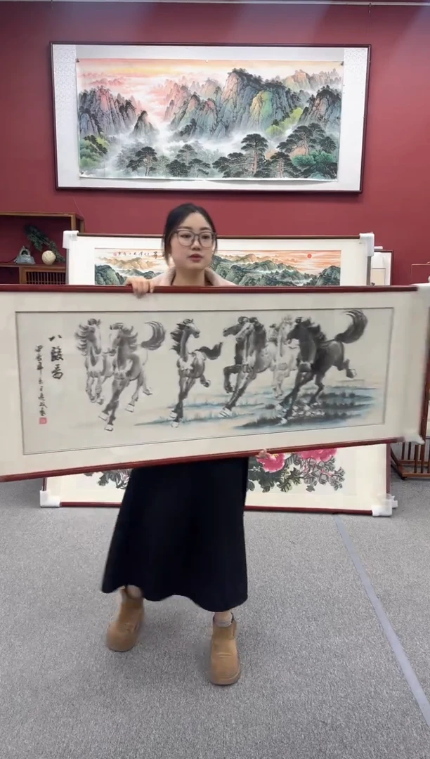 国画手绘 172*62八骏图