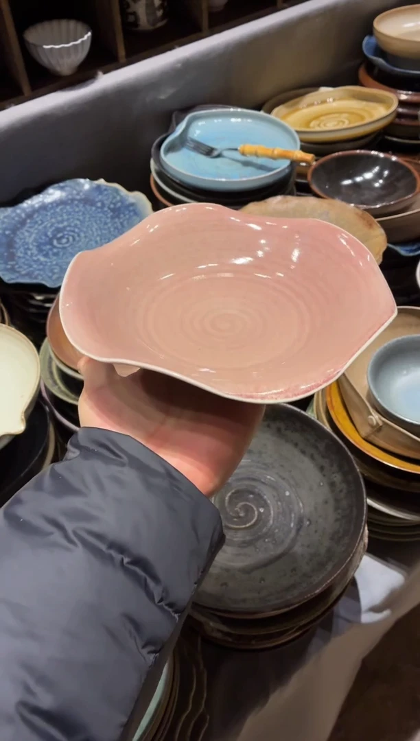 瓷片8寸杨梅紫手工花边盘（福利款）