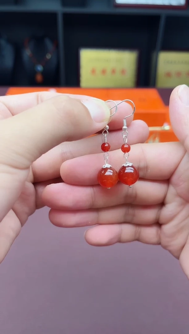 玛瑙/玉髓耳饰银S925镶嵌409000