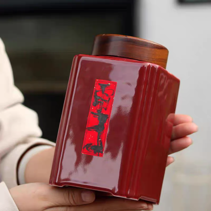 萬千｜如意陶瓷黑胡桃木茶叶罐茶储存罐咖啡豆糖果食物储存罐家用