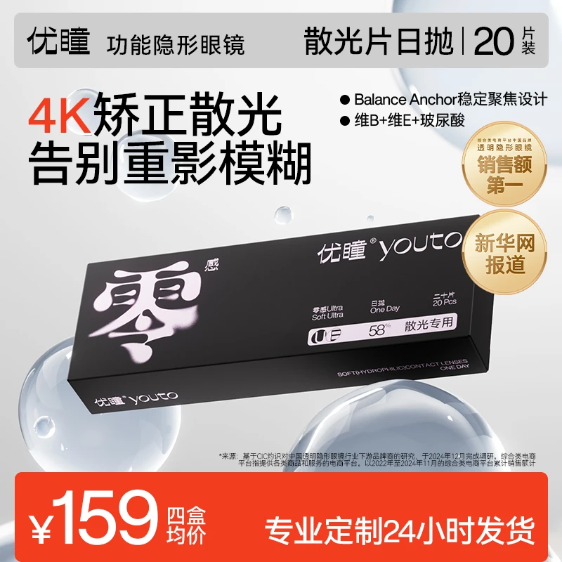 优瞳零感Ultra隐形眼镜高阶散光片日抛20片装高透氧近视透明镜片
