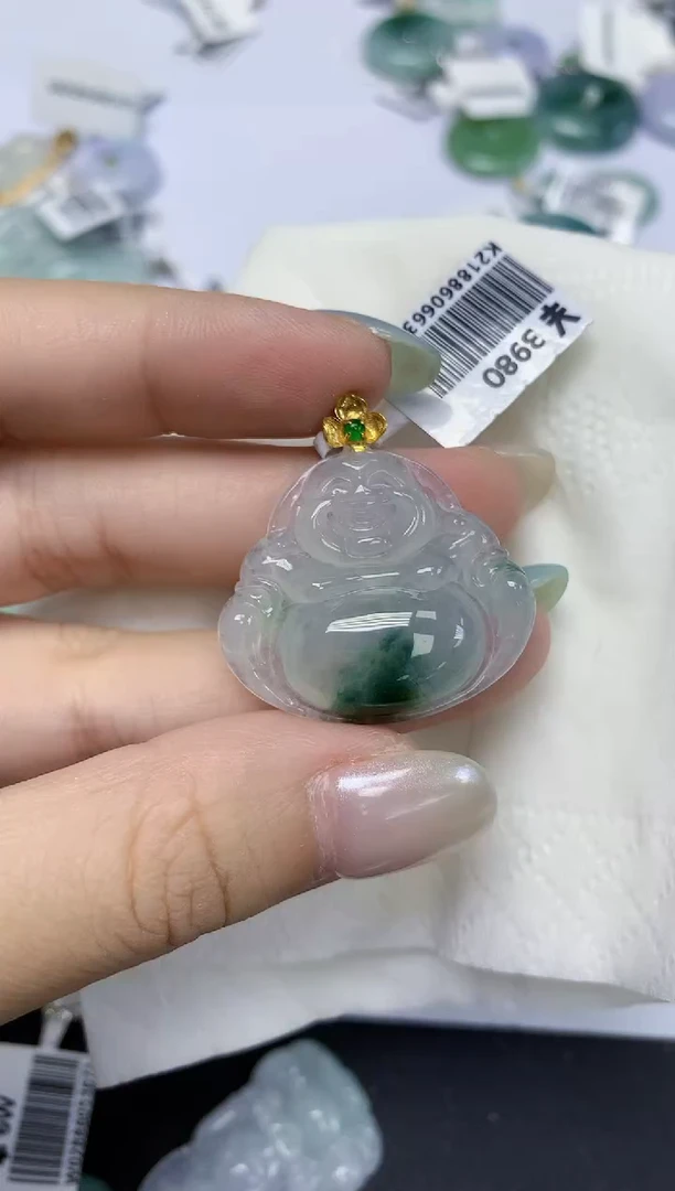 翡翠18K金镶嵌颈饰天然缅甸翡翠A货