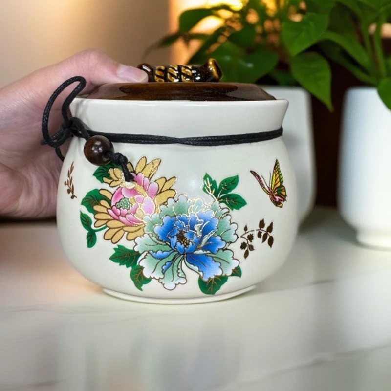 蝶恋花蜂蜜茶叶罐陶瓷茶叶罐大号密封罐储存罐家用防潮罐@887(xp)