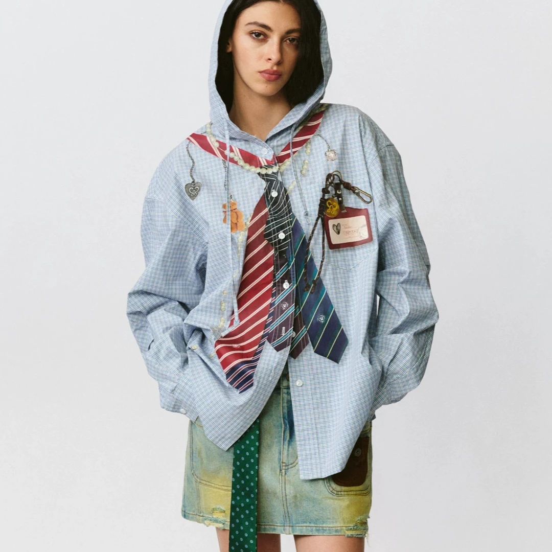 FORDARE福蝶 设计师品牌25早秋 趣味领带娃饰连帽衬衫