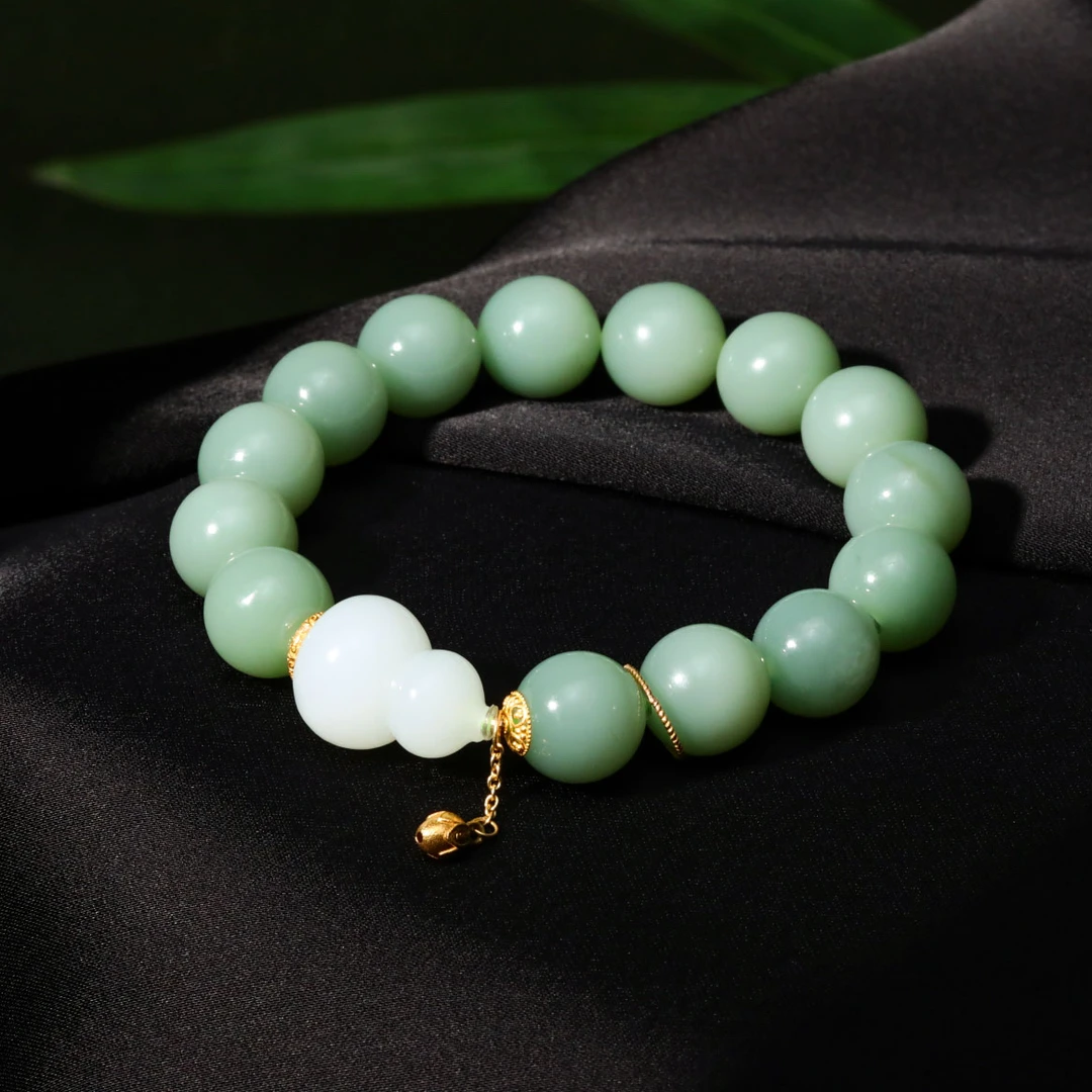 【意婵】《陶野》（12mm）顶料碧玉粉青单圈羊脂白玉葫芦18K金-912661