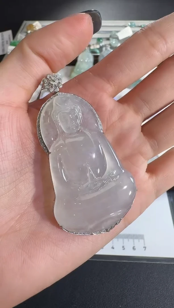 吊坠(不含链)18K金镶嵌翡翠【源头工厂】钻石镶嵌