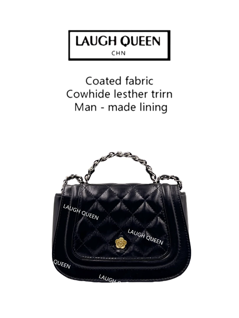Laugh Queen手工打造真皮女士新款包  10484 黑色手提 小花