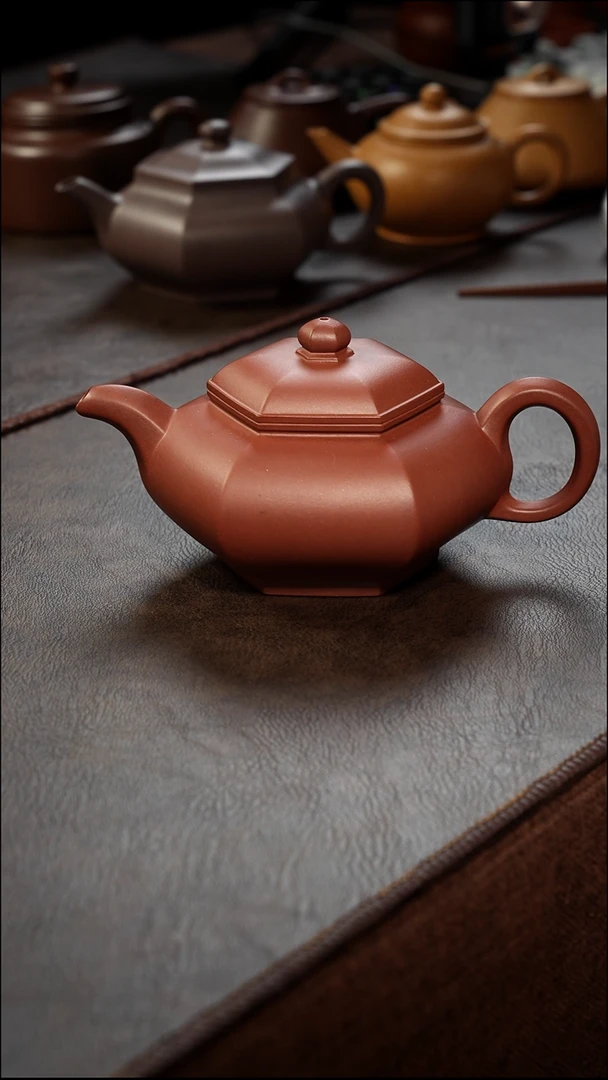 茶壶紫砂壶·26红皮龙藏六方320cc