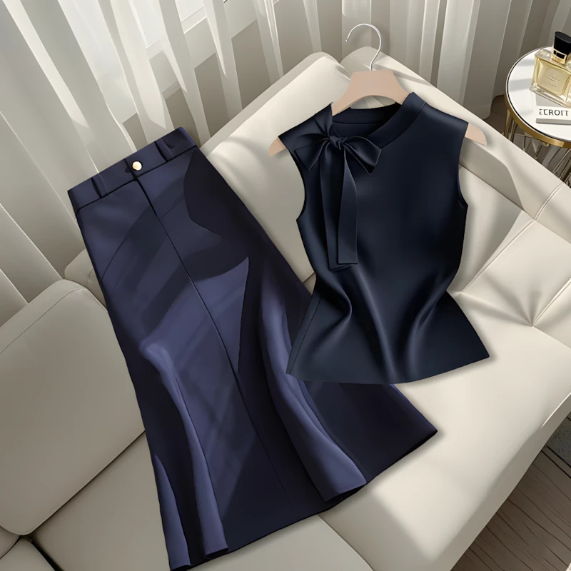 2025夏季新款超好看名媛百搭短袖上衣小众高腰包臀半身裙春夏套装