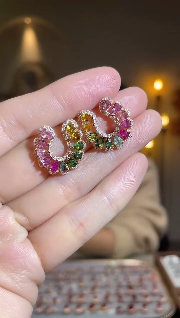 银S925镶嵌耳饰碧玺耳饰