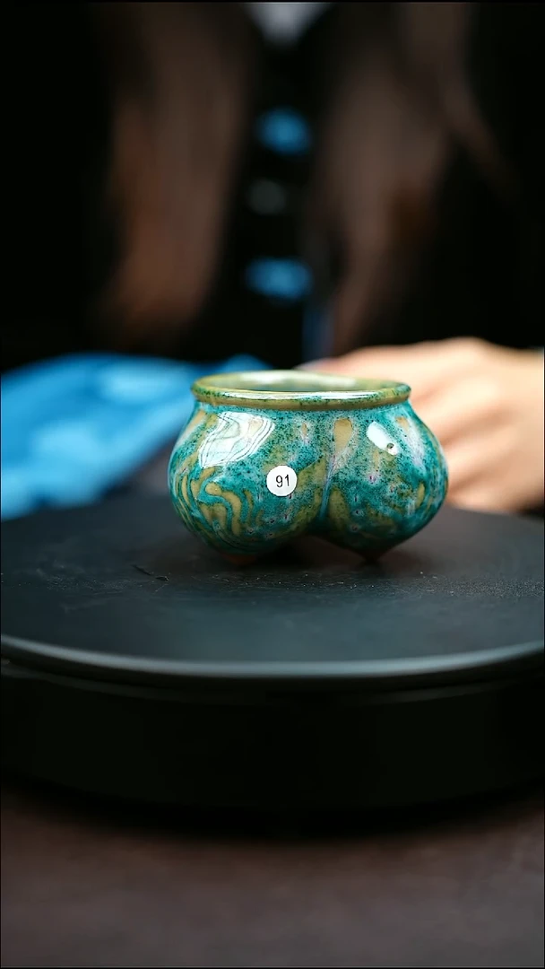 91#原矿钧瓷炉钧釉仰韶杯