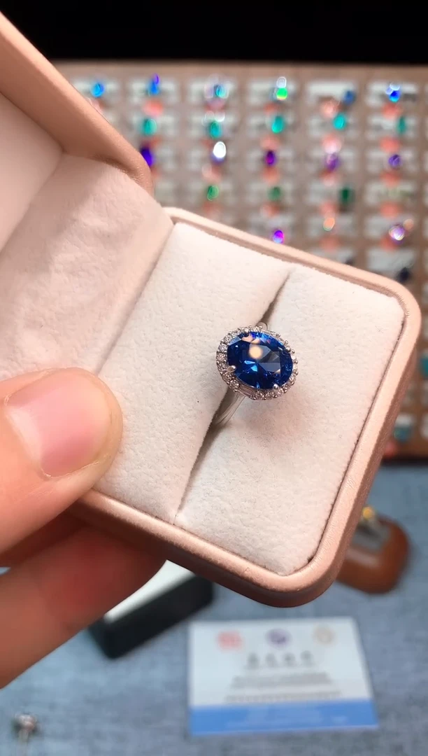 戒指蓝宝石银S925镶嵌......