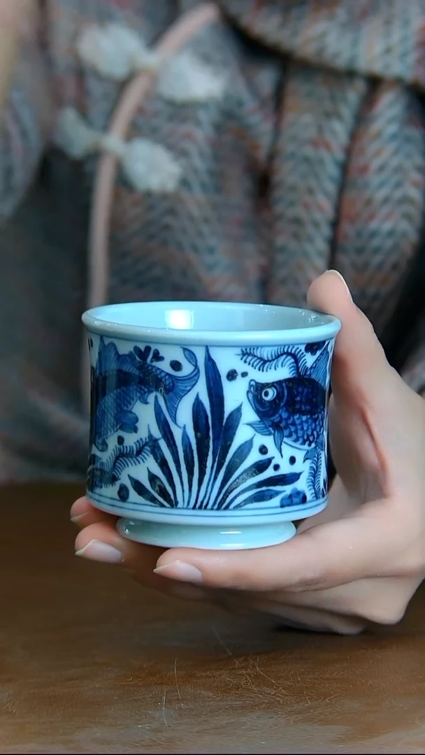 摆件陶鱼藻容天杯