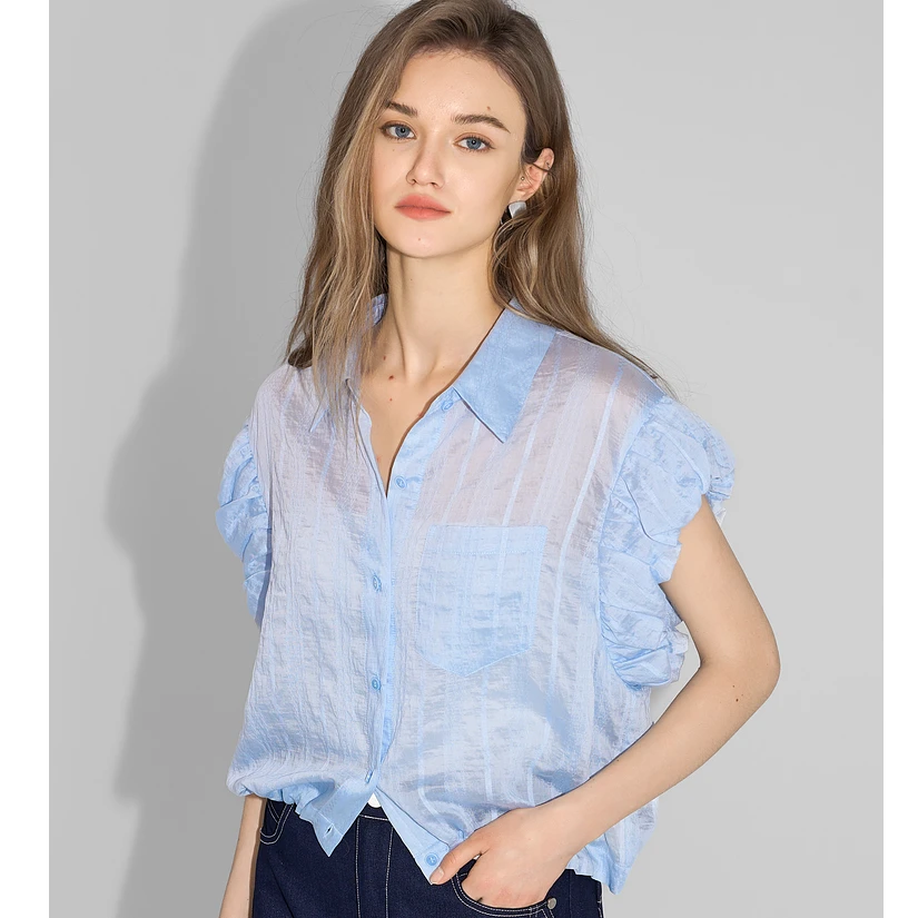 5288贝茜妮法式复古设计感花边袖短款衬衫女新款白色衬衣