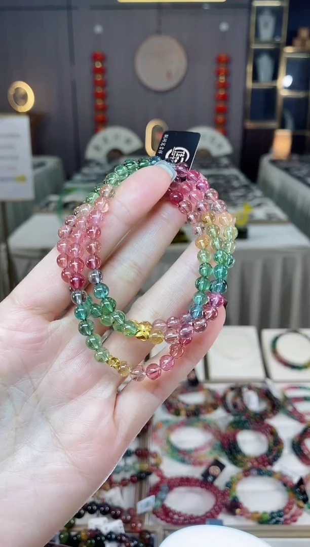 未镶嵌收藏级老矿色标净体三圈手串5mm+碧玺dan多样性发货一条