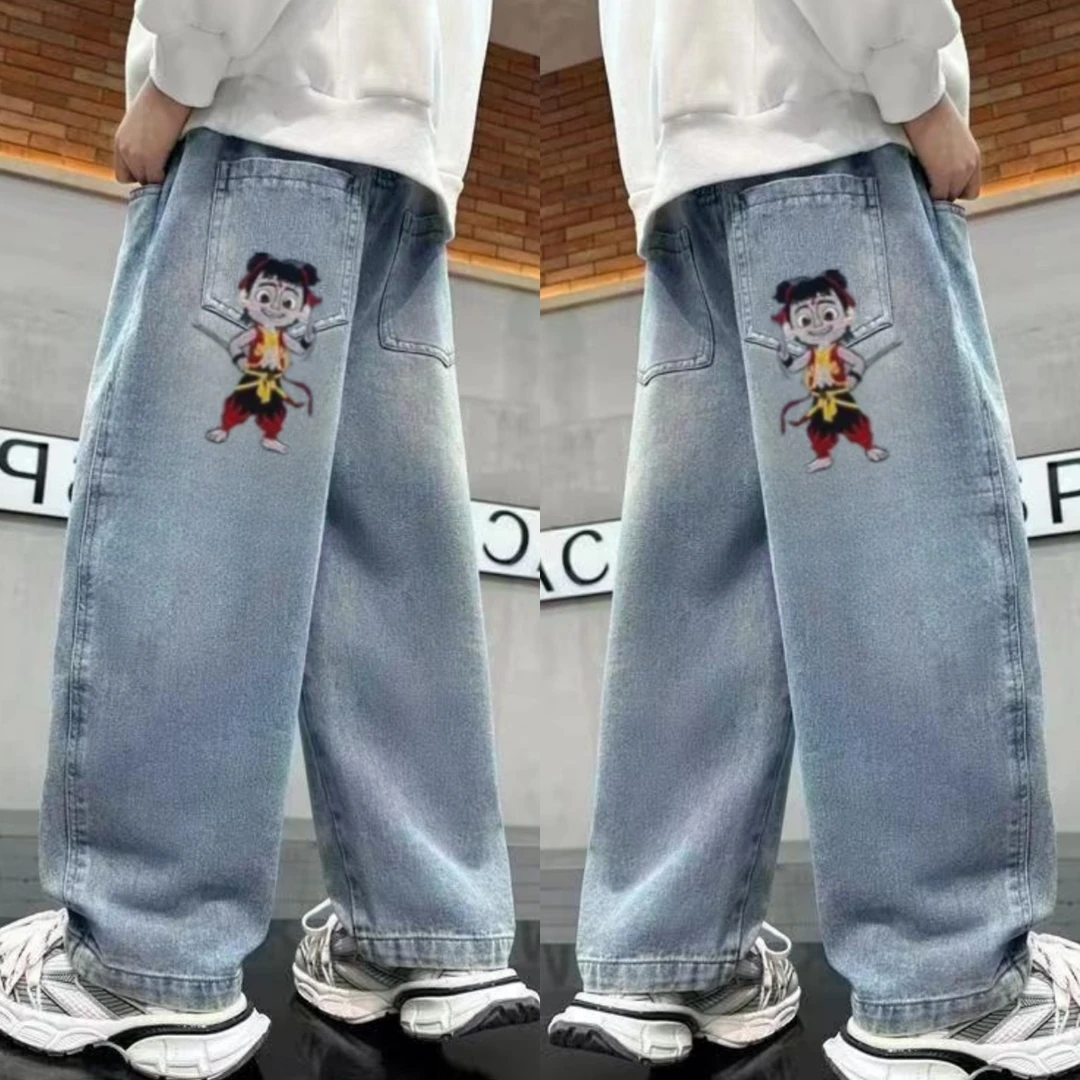 哪吒男女童牛仔裤2025春秋新款长裤帅气时髦潮霸气宽松中大童