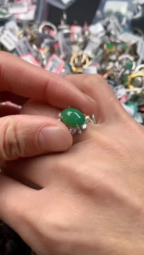 银S925镶嵌戒指翡翠5          2