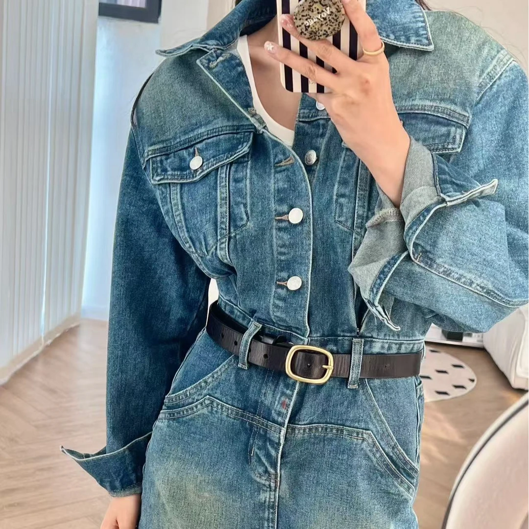 B61-B70 牛仔连衣裙网红蓝色时尚休闲百搭收腰韩版秋季