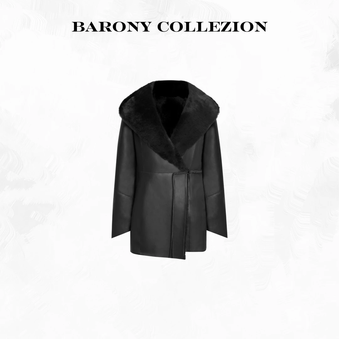 佰力郎82896【小蛮腰】lacon连帽修身进口真皮毛一体外套皮草冬季