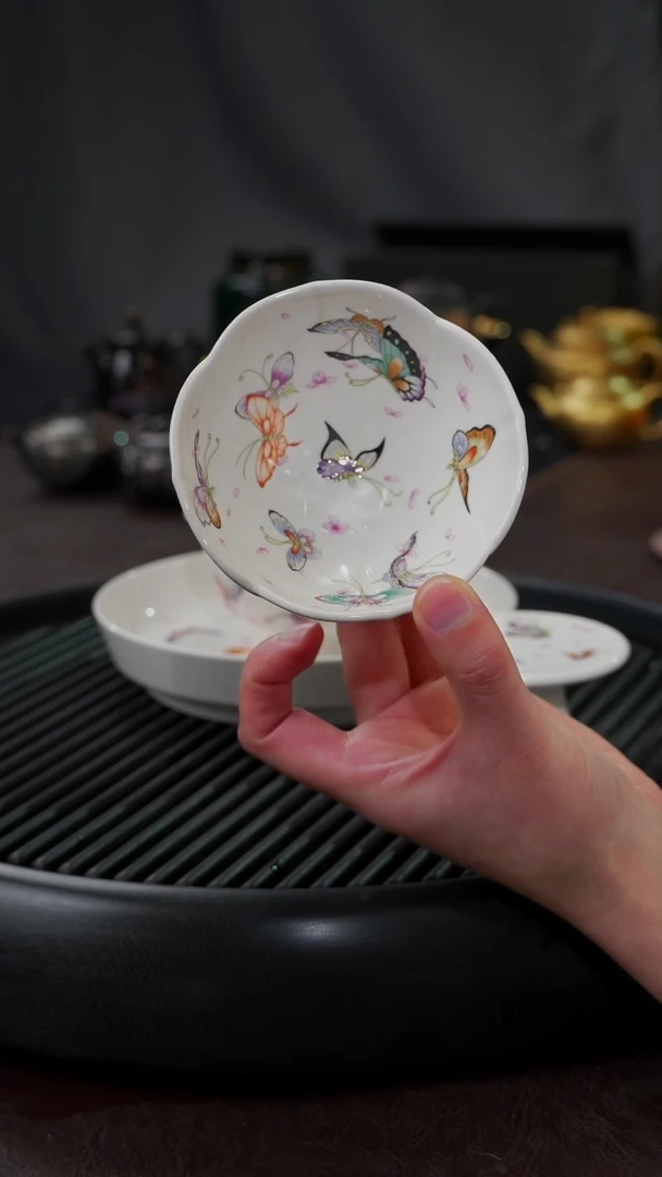 【闪购商品】杯【宜景窑手绘蝶舞】白色杯子