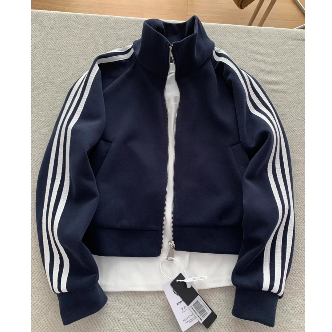 藏青色短款卫衣外套女春秋开春穿搭棒球服运动衣服上衣入秋穿搭
