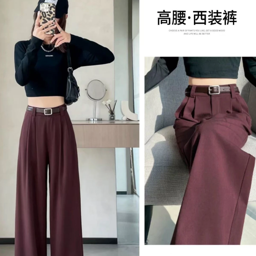 61193#安可拉红2025新款高级感垂感拖地阔腿裤