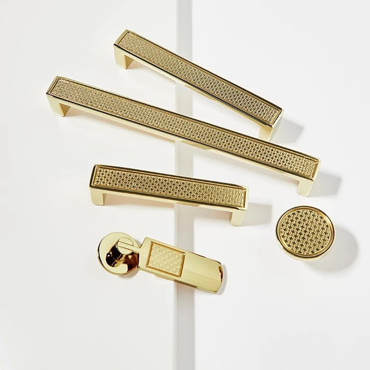 宝珀法式金色高级感黄铜吊坠长拉手新中式厨房橱柜抽屉衣柜门把手