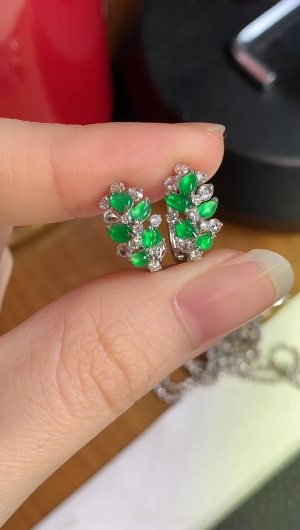 【闪购商品】翡翠耳饰18K金镶嵌绿随形耳包