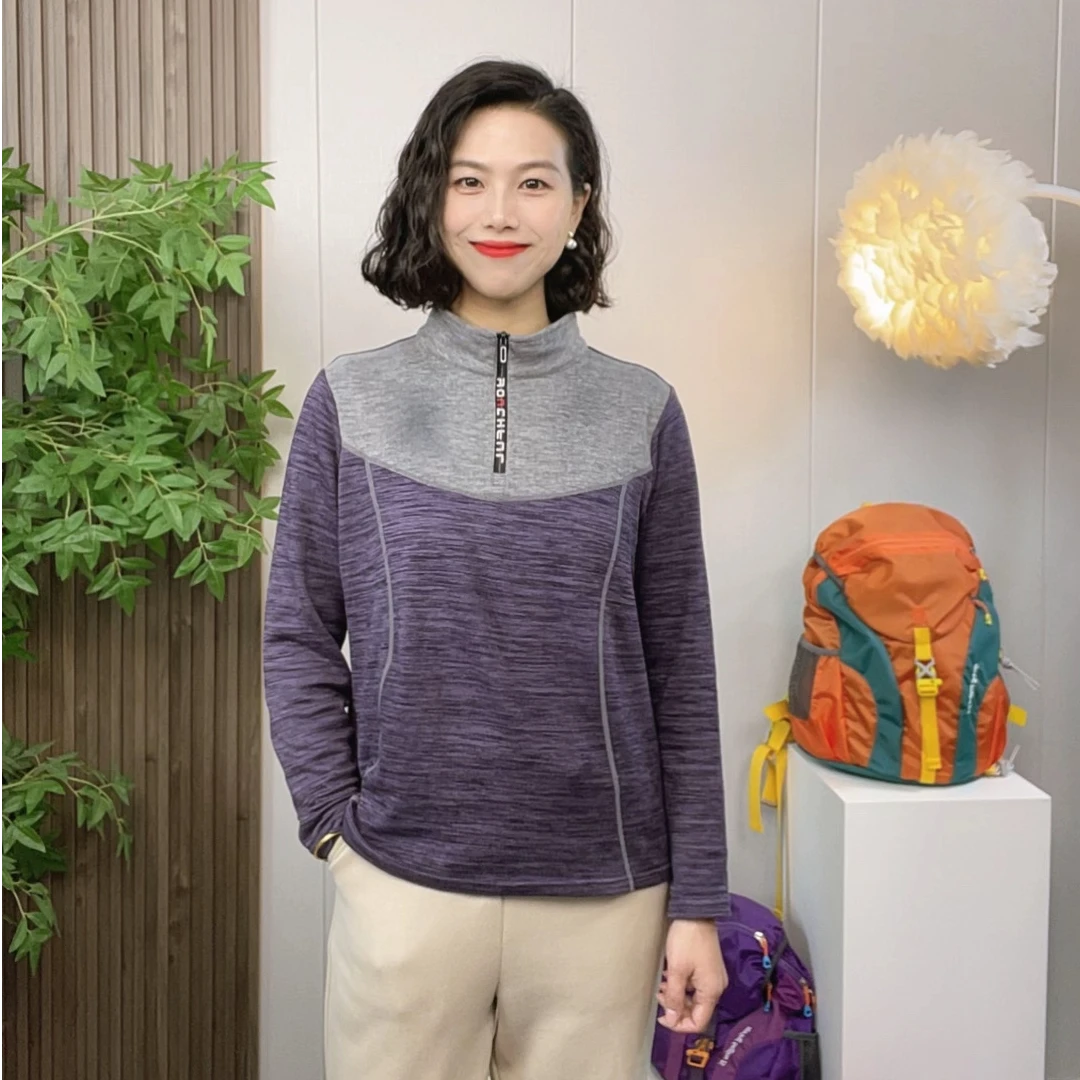 秋冬女保暖德绒衣弹力打底内搭立领户外运动卫衣女款长袖衣套头衫