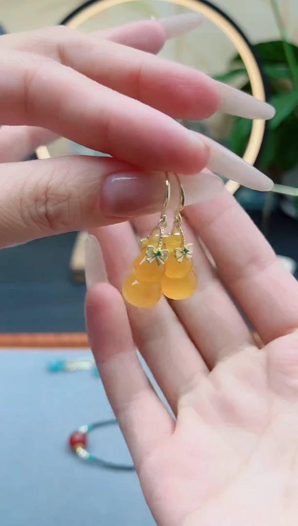 玛瑙/玉髓耳饰银S925镶嵌00黄色葫芦