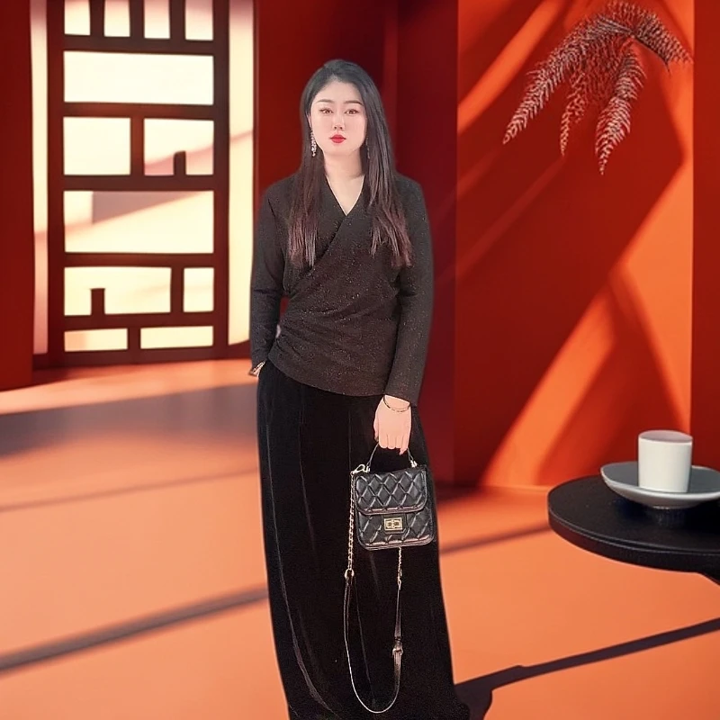 透气修身型V领长袖T恤ol网红显瘦百搭纯色修身小衫