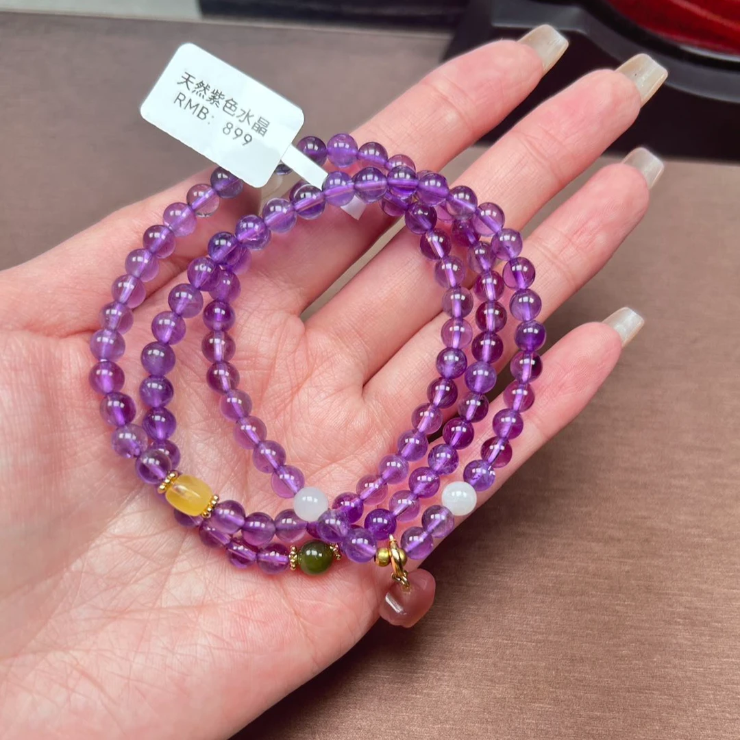 天然水晶 紫水晶多圈手链   353