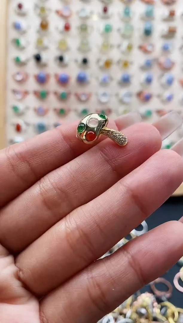 【闪购商品】翡翠戒指银S925镶嵌缅甸天然A货翡翠111 2+5