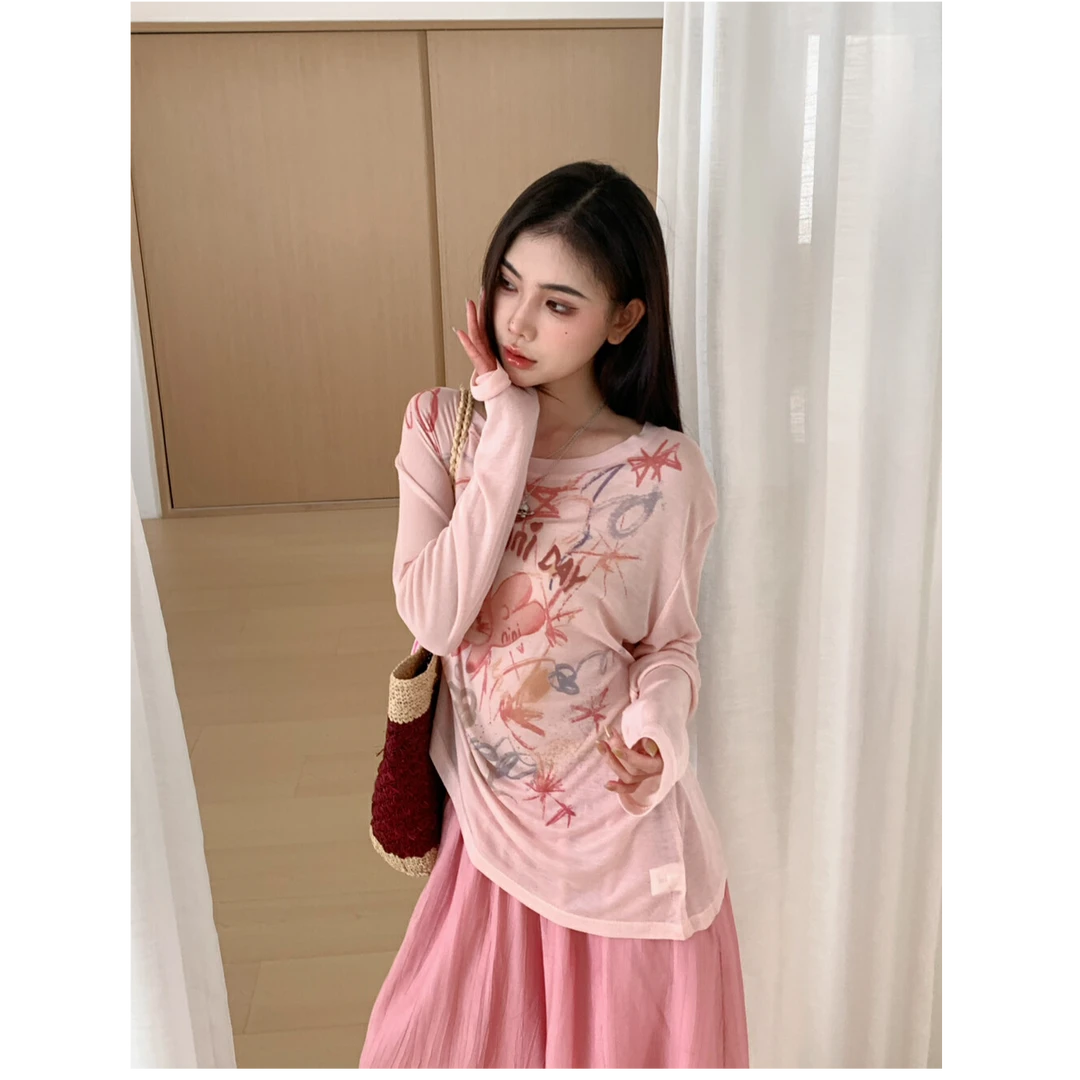 夏季女款韩系套装卡通印花t恤长袖防晒秋装女款爆款2025新款