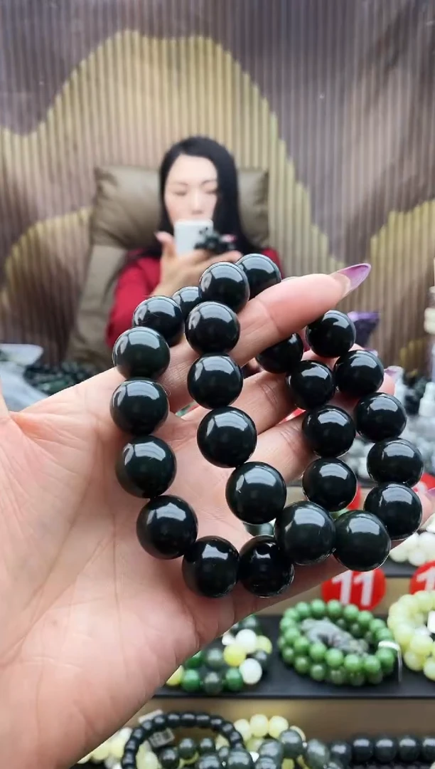 未镶嵌手串和田玉黑青16