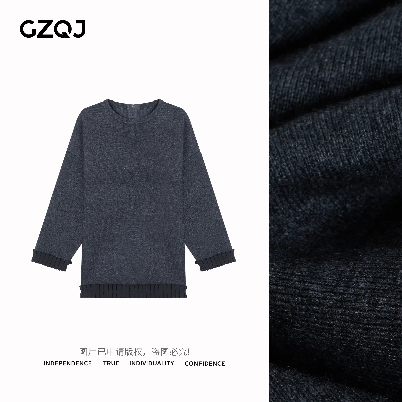 老琴私服【英伦氛围】慵懒宽松花边中长款套头毛衣冬436