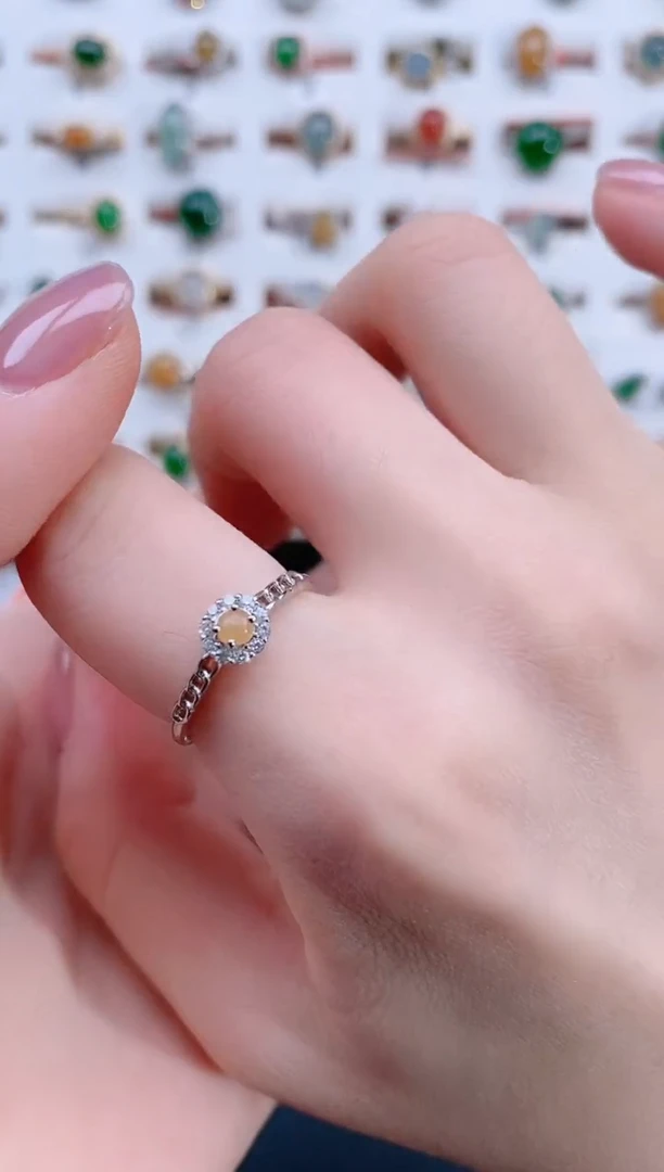 翡翠戒指银S925镶嵌天然翡翠